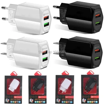 

Fast Quick Charging Dual Ports Eu US Wall Charger Power Adapters For Samsung s8 s9 s10 Iphone Android Phone PC