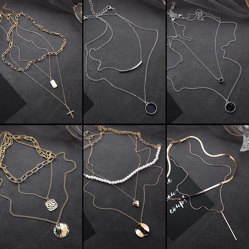 

Vintage Statement Geometric Square Cross Love Circle Crystal Pendant Necklaces Long Sweater Chain Fashion Jewelry Gift For Girl