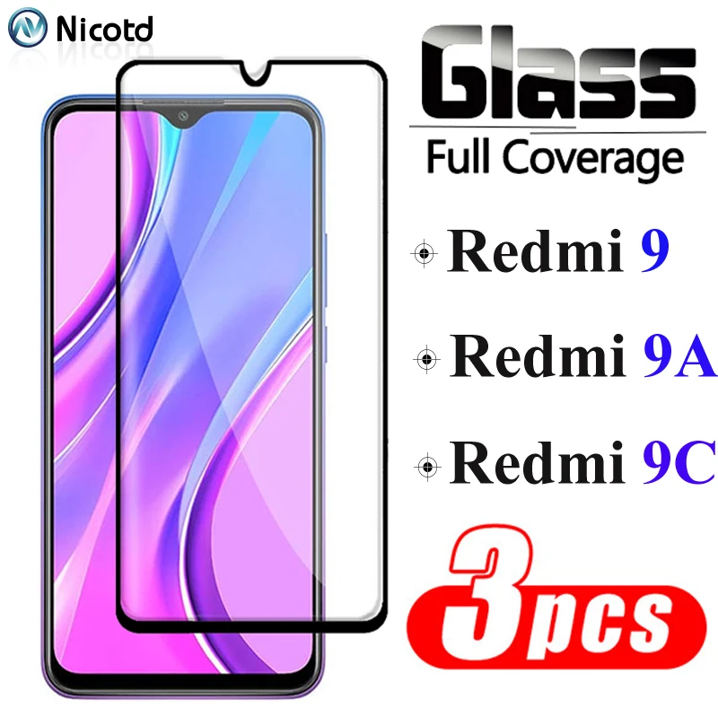 

3PCS/Lot Full Cover Tempered Glass For Xiaomi Redmi 9 Screen Protector For Redmi 9A Protective Glass Film On For Xiaomi Redmi 9C