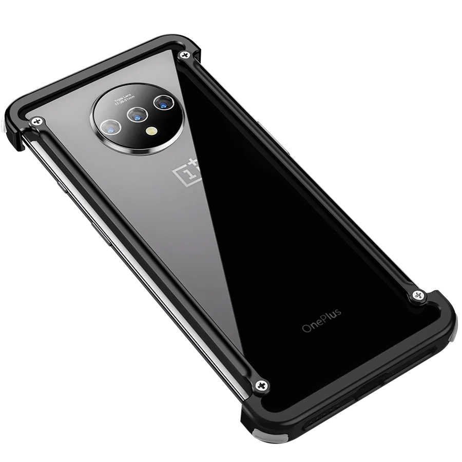 Black Роскошный металлический чехол OATSBASF с подушкой безопасности для Oneplus 7 t, чехол с персональной подушкой безопасности, металлический бампер для Oneplus 7t pro - Цвет: Black