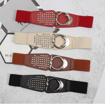 

[EWQ] 2020 Spring Summer New Arrivals With Skirt Decoration Ladies Wide Belt Casual Fashion Elastic Canvas Waist Seal AW79303