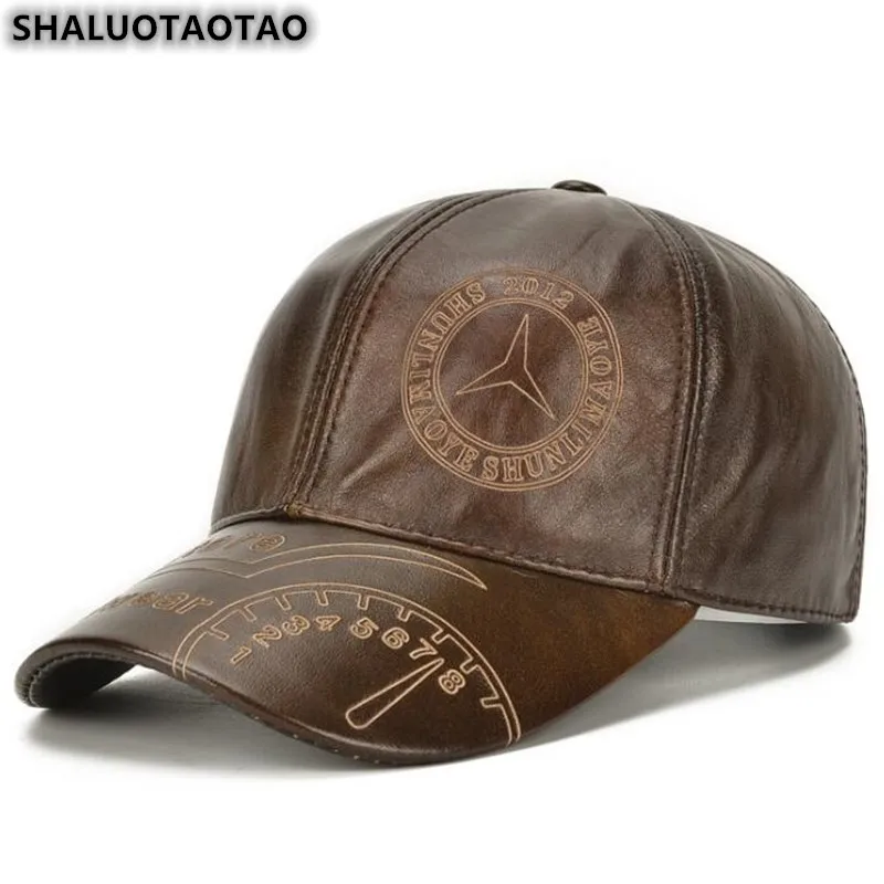Hat Men Baseball-Caps Snapback Genuine-Leather Brands Winter SHALUOTAOTAO Adjustable