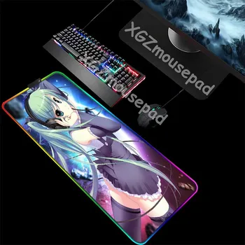 

XGZ Anime Hatsune HD Custom Large RGB Mouse Pad Black Lock Edge Computer Keyboard Desk Mat Rubber Non-slip for Dota Csgo Gamer