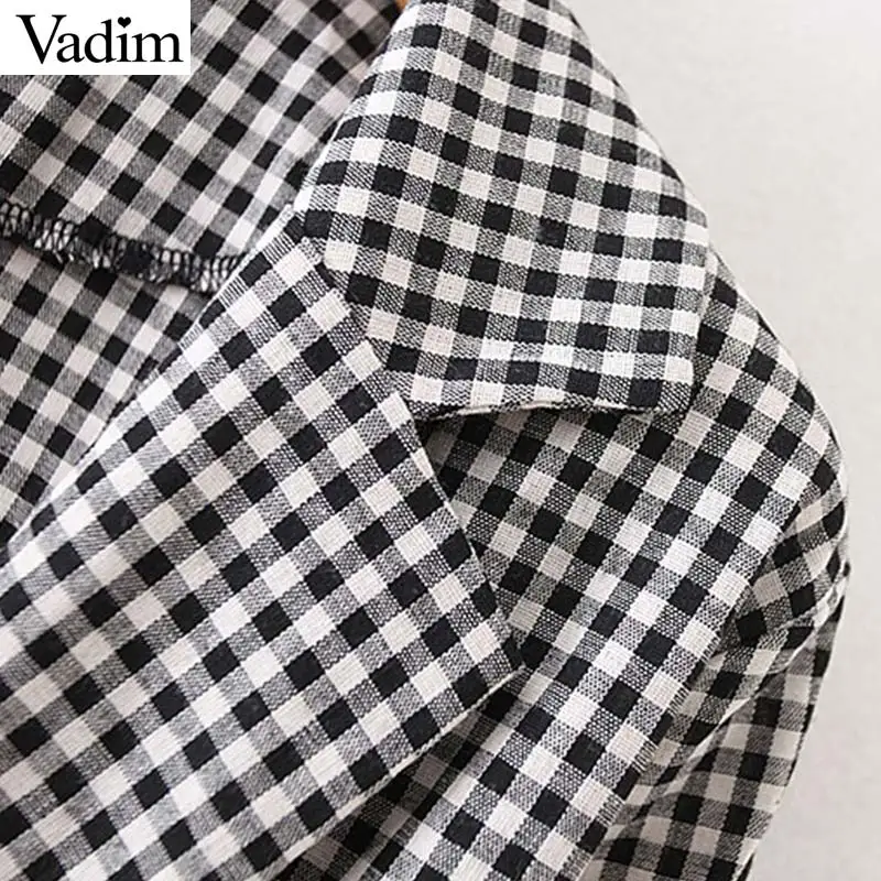 Женское элегантное платье vadim, клетчатый Блейзер, галстук-бабочка, пояс, зубчатый воротник, длинный рукав, карманы, офисная одежда, повседневные официальные Топы CA590