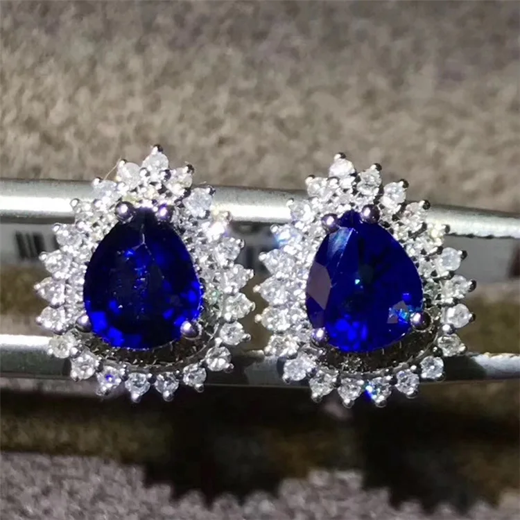 MeiBaPJ Real 925 Sterling Silver Natural Deep Blue Tanzantopaz Classic Water Drop Stud Earrings Fine Charm Jewelry for Women | Украшения и