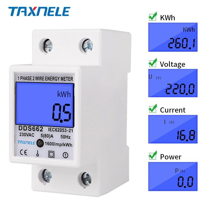 Medidor de energia do consumo de energia kwh ac 230v 50hz 110v 60hz do wattmeter da indicação digital do lcd do fio da fase monofásica retroiluminado