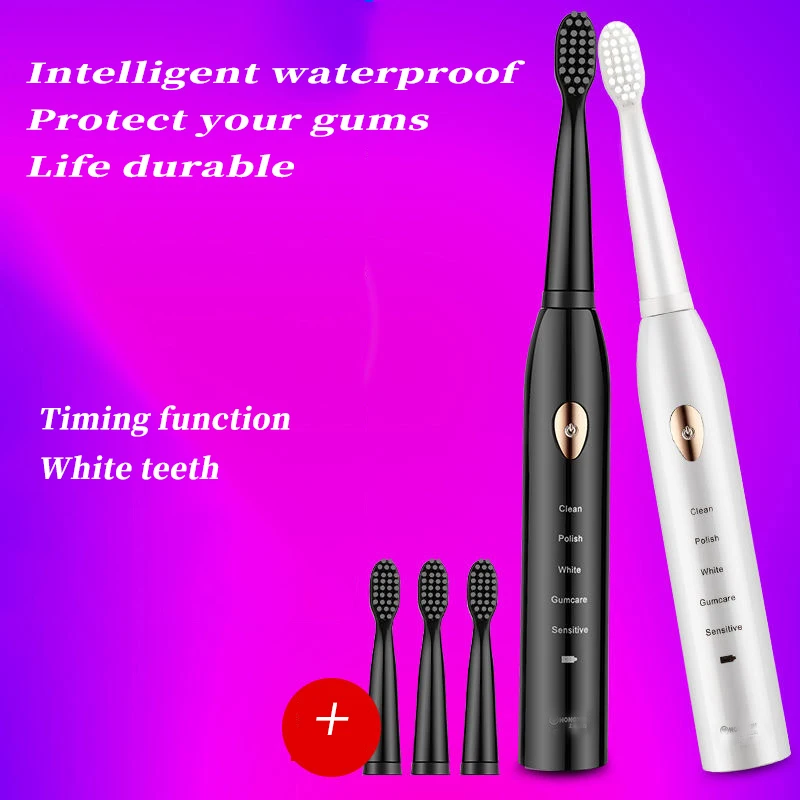 

USB Rechargeable Tooth Brush Whitening Teeth Brush With 4 Brush Electric Toothbrush Ultrasonic Sonic Automatic intellect