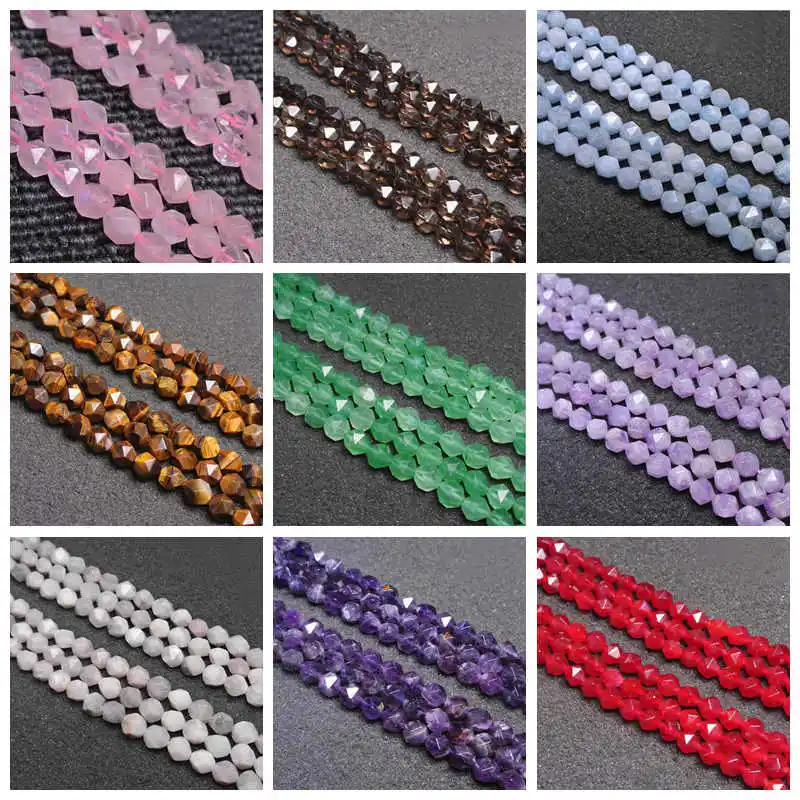 

5-6mm 7-8mm 9-10mm Faceted Different Materials Natural Stone DIY Jewelry Loose Beads 15" wj606