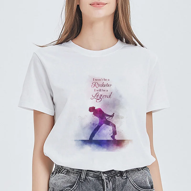 Эффектная футболка Freddie Mercury The queen Band, женская футболка большого размера, винтажные Женские повседневные топы Harajuku, эстетичные футболки для девочек
