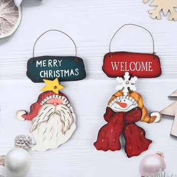 

1pc Wooden Sign Decorative Pendant Creative Santa Claus Christmas Snowman