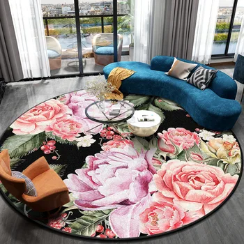 

3D Printing Flowers Trendy Flower Rose Round Floor Carpet Balcony Coffee Table Hanging Basket Bedroom Living Room Garden Mat Rug