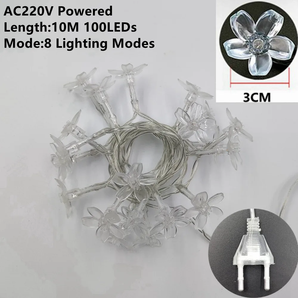 AC220V-10M 100LEDs Светодиодный светящиеся гирлянды, с цветочным проектом, 2/5/10/20 м Елочная Гирлянда Свадебные год украшения Батарея USB 220V на солнечных батареях - Испускаемый цвет: AC220V-10M 100LEDs