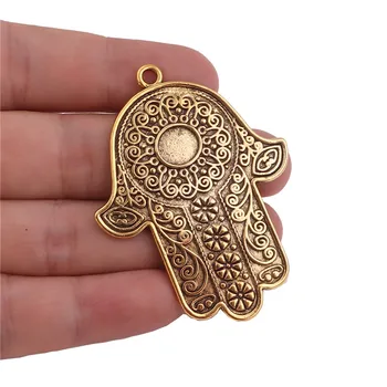

10Pcs/Lot Metal Hamsa Palm Protection Charms Finding Hand Pendant Fit Diy Necklaces Jewerlry Accessories