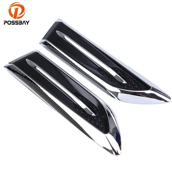 

POSSBAY 188mm Racing Style Chrome Stickers Side Vent Car Air Flow Mesh Decoration Sticker Intake Scoop Turbo Bonnet Vent Cover