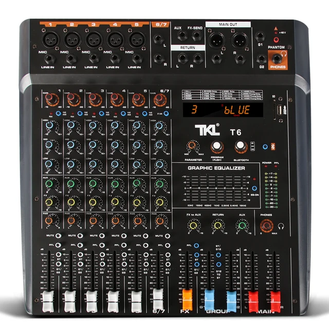 Tkl Professional Dj Mixer 6 Channels Bluetooth Sound Mixing Console Karaoke Mp3 Usb Jack Live 48v Phantom Power Audio Mixer Professional Audio Recording Aliexpress