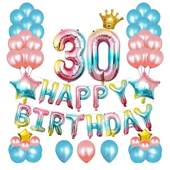 

30Th Birthday Decorations Balloon, 65Pcs Multicolour Happy Birthday Party Latex Star Foil Crown Balloon for Women