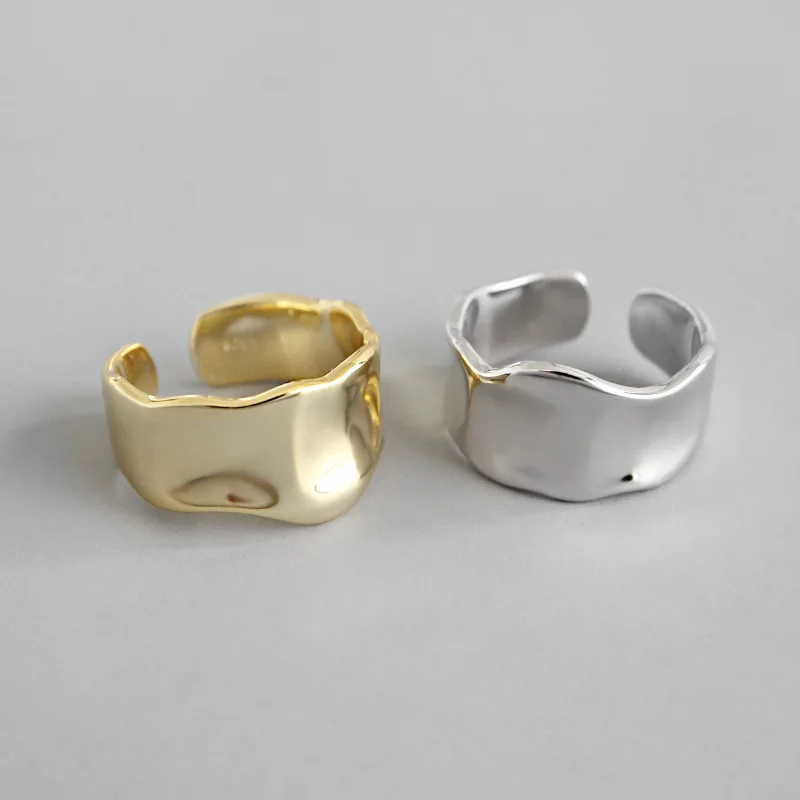 

Real 925 Sterling Silver Rings for Women Water-wave Twist Irregular Open Adjustable Ring Party Statement Jewelry Accessories