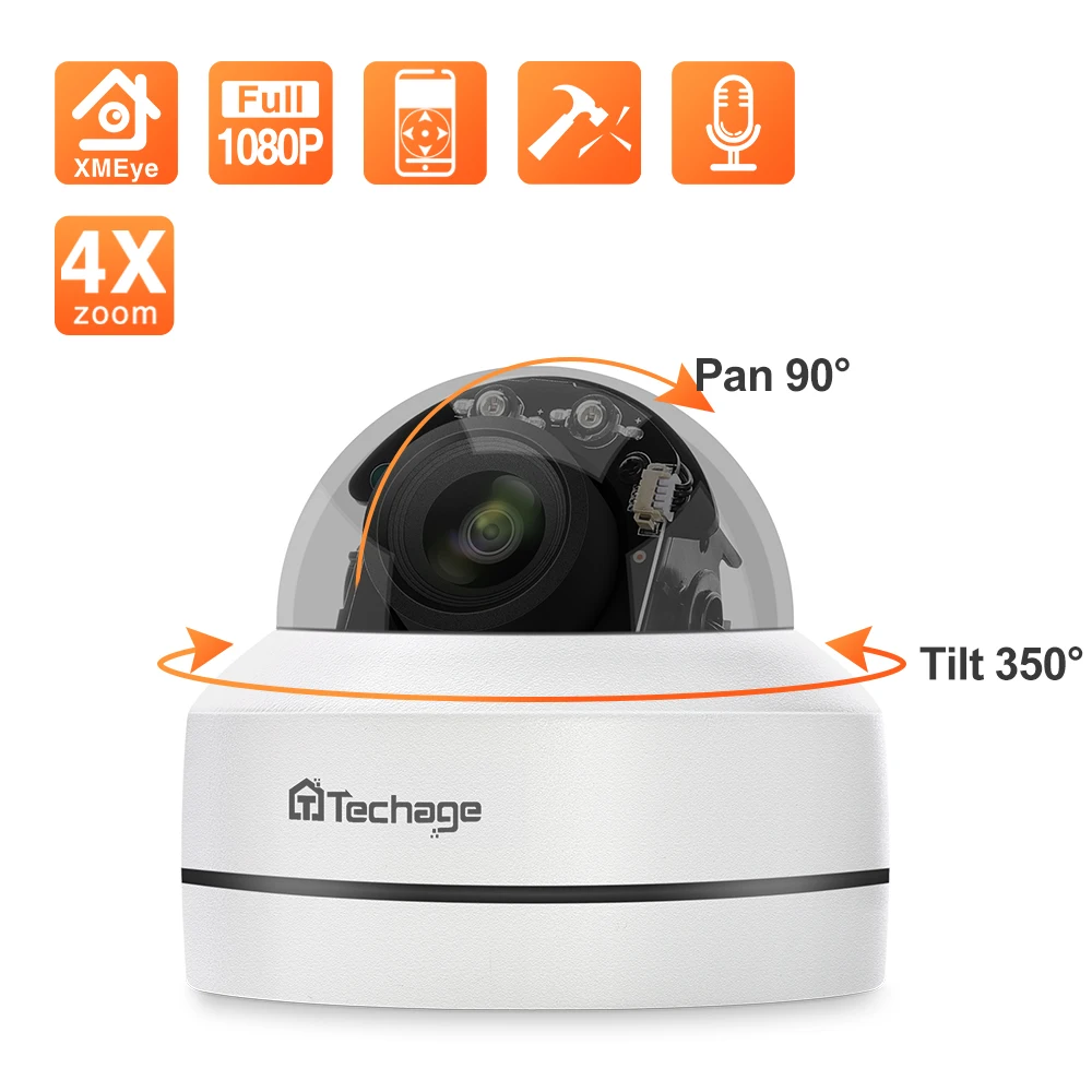 Techage 1080P 4X Optical Zoom Lens PTZ IP Camera Mini Speed Dome PoE Vandal Proof Waterproof Security Camera Onvif Surveillance