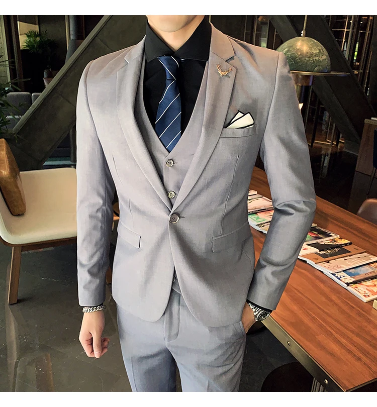 Сплошной цвет slim fit мужской костюм из 3 предметов свадебное платье мужской повседневный деловой пиджак Свадебный Выпускной костюм жениха одежда смокинг