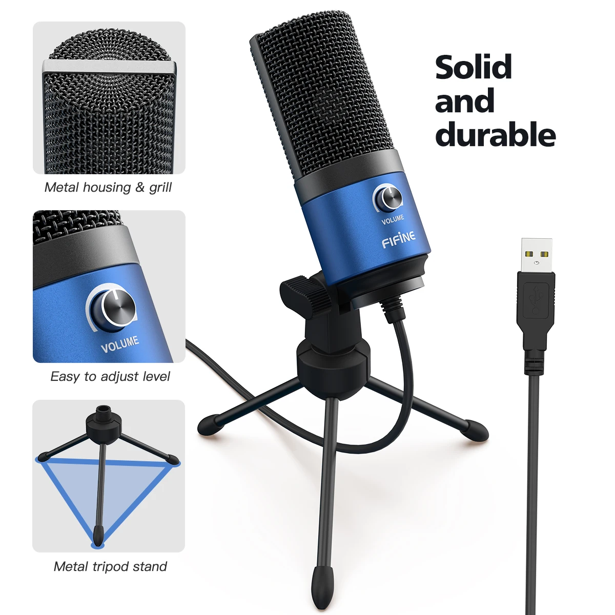 FIFINE USB Microphone d'enregistrement de Studio, Micro à