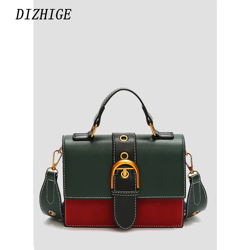 

Bolso cuadrado de mujer de moda de doble correa de contraste de Color Vintage de alta calidad bolso de hombro de Pu bandolera de