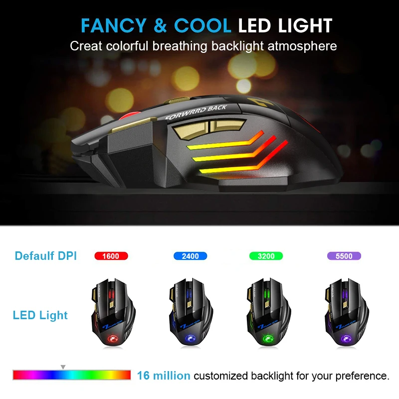 Recargable ratón inalámbrico ratón de ordenador jugador ergonómico ratón de juego USB ratones silenciosos con retroiluminación RGB Mause para PC portátil - Imagen 2