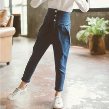 Модные джинсы для девочек с высокой талией; Новинка года; весенние Стильные мешковатые брюки для больших мальчиков; ковбойские брюки; обтягивающие брюки