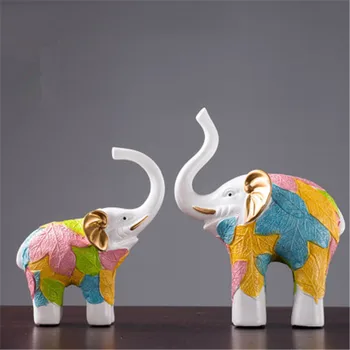 

2pcs/set Nordic Creative Children's Room Colorfully Leaf Elephant Home Sculpture Decorative Desk Ornaments Wedding Gift M4425