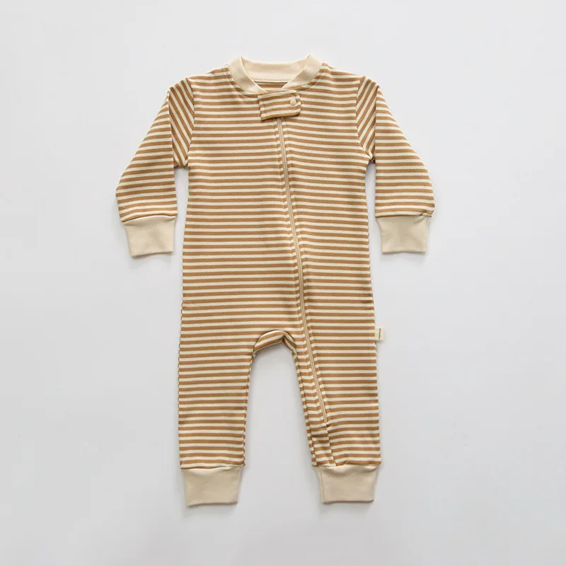 Infant clothes spring and autumn boys print moon one-piece girls baby solid color zipper striped romper kids clothes Baby Bodysuits for girl 
