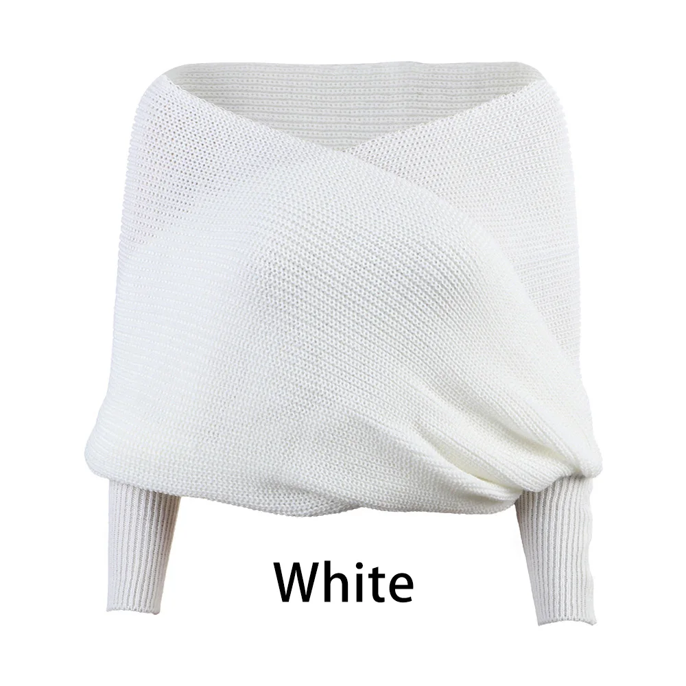 White 1 шт., женский свитер, шали, шарф, сексуальный v-образный вырез, вязанный, с открытыми плечами, с длинным рукавом, свободные, большие, шарфы, зимняя теплая одежда - Цвет: White