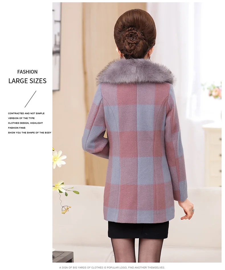 Middle-aged Women Dress Woolen Jacket Women's Autumn And Winter New Style Thick Fur Collar Woolen Overcoat 30-Year-Old 50 M
