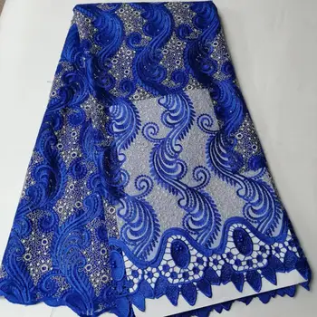 

Royal Blue Beads And Stones Net Lace Fabrics 2019 New Arrival Embroidered Guinea Nigerian Wedding Prom Dress Sewing Net Material