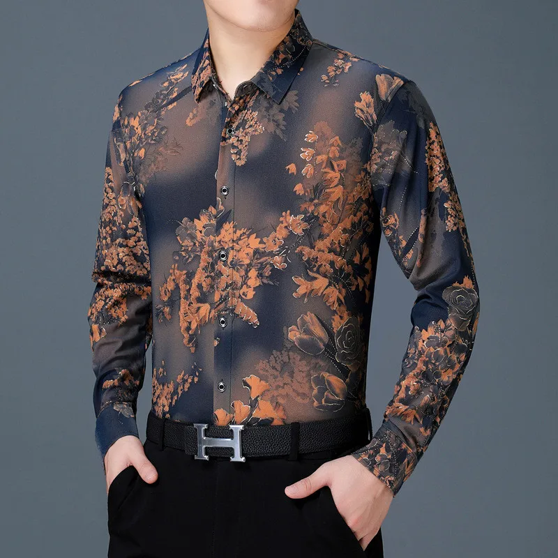 Men's Shirt New Men's Fashion Long Sleeve Casual Middle-aged Iron-free Shirt Men's Business Gentleman Shirt
