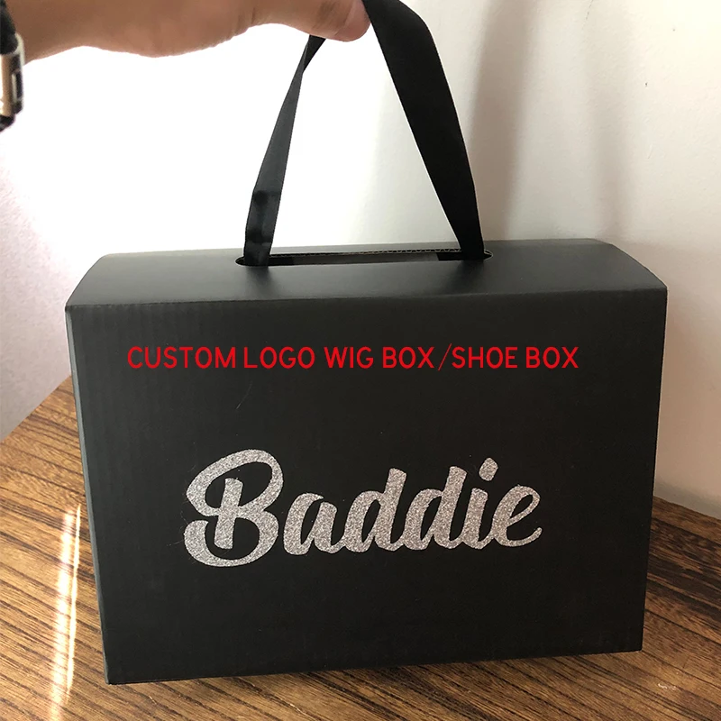 

100Pcs Custom High Quality Logo Packing Box Corrugated Board Portable Rope Wig/Shoe Box Can Be Customized