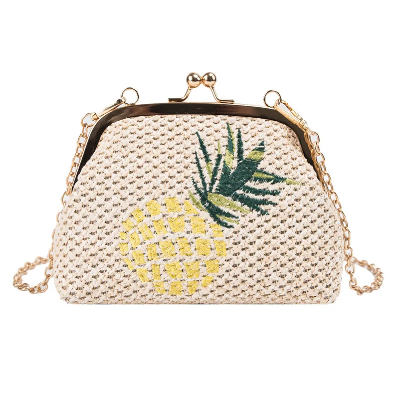 pineapple Новая модная Соломенная женская сумка с вышивкой, дикая сумка-мессенджер, сумка на плечо с цепочкой, Соломенная Сумка, женская модная сумка через плечо - Цвет: pineapple