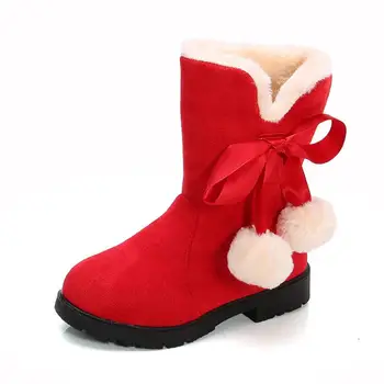 

Princess Kids High Boots Girls Winter Warm Plush Snow Boots Hairball Pendant Children's Over The Knee Boots