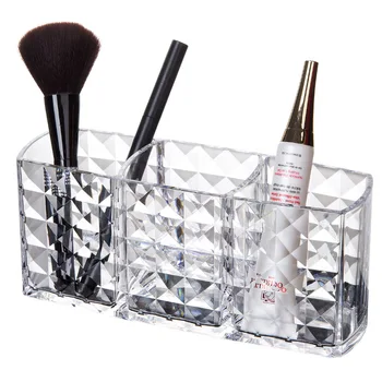 

Transparent Acrylic Cosmetic Storage Box Makeup Brush Mascara Lipstick Storage 3 Grids Make Up Organizer For Dresser Bathroom