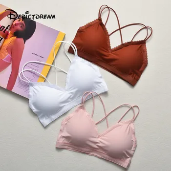

New girl Ice silk seamless bottom sling bras With a chest pad Beautiful back sling Inward convergence suspender bra