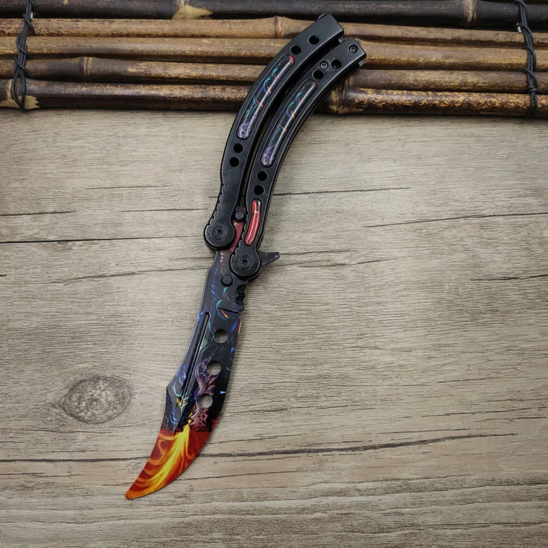 Складной нож с бабочкой Karambit csgo, нож для кожи, тренировочный нож с бабочкой, тренировочный игровой нож, тупое лезвие, инструмент без края