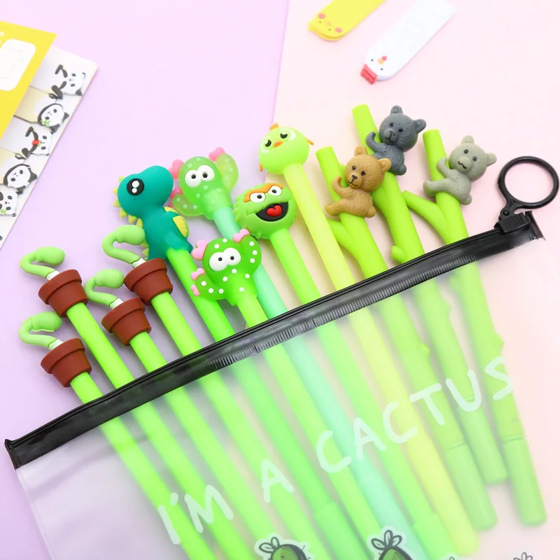 Mixing 12pcs Set Gel Pen Kawaii Cartoon Creative Alpaca Cute Cool School Ink Pens Office Stationary Supply with Pencil Bag - Цвет: 1