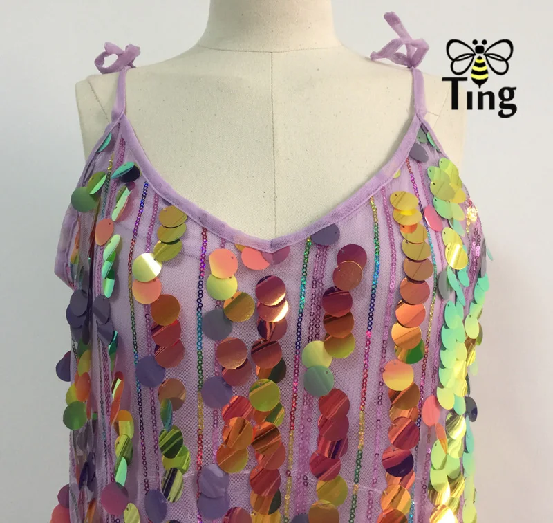 Tingfly New Arrivals Summer BlingBling Shiny Sequined Party Dresses Sexy Strap Glitter Club Dress Boho Fashion Casual Vestidos