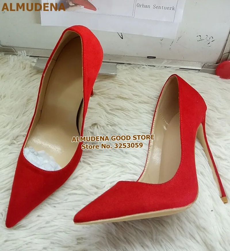 1901S1197 红色绒面尖头单鞋 名流