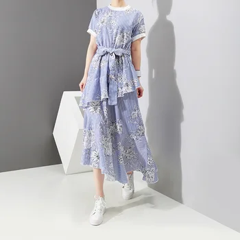

Summer Women's Dress 2019 Summer New Korean Women's Floral Floral Dress Print Waist Irregular Beach Skirt