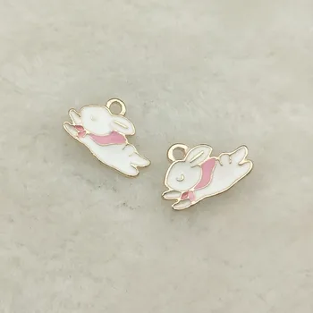 

10pcs enamel rabbit charm jewelry accessories earring pendant bracelet necklace charms zinc alloy diy finding 10x15mm