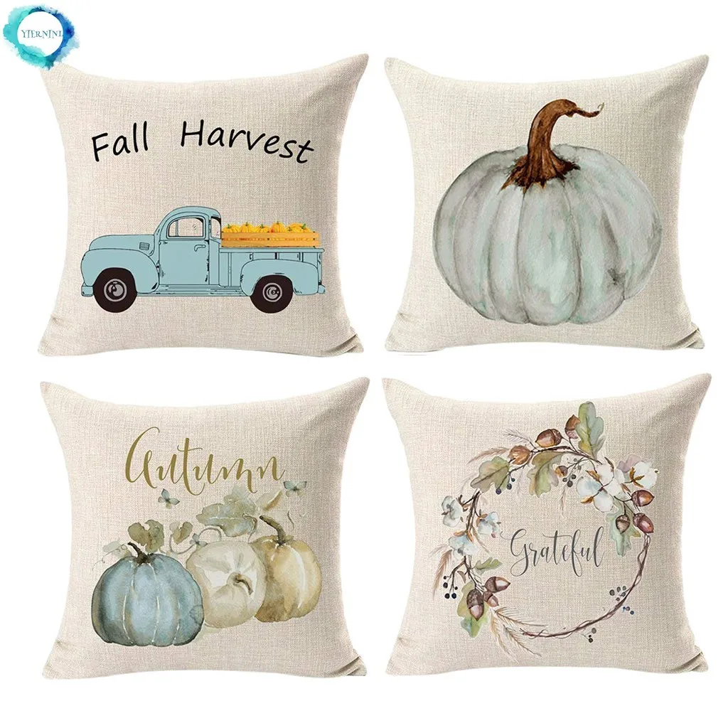 

Thanksgiving Pumpkin Truck Decorative Cushion Cover Home Fall Farm Decor Cotton Linen Couch Sofa Pillow Cover 45x45cm