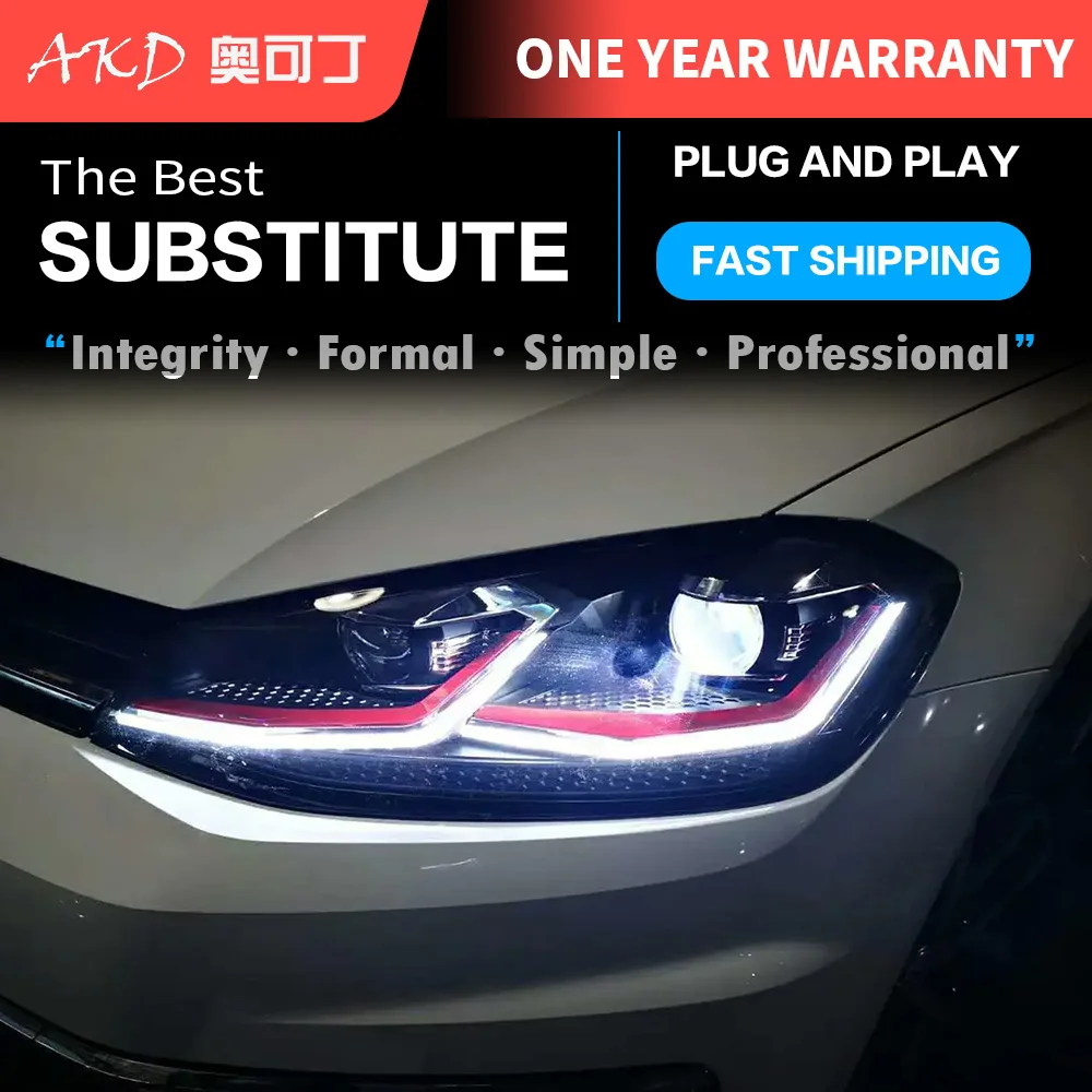 Lâmpadas LED cabeça para carro, farol de xenon, projetor duplo, fábrica, Golk7 Golf 7 MK7 2013-2017, 2 pcs