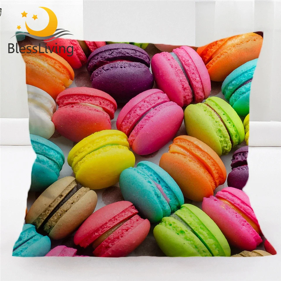 

BlessLiving French Macaron Cushion Cover Colorful Pillow Case 45*45 Kussenhoes 3D Dessert Food Decorative Pillow Cover Drop Ship