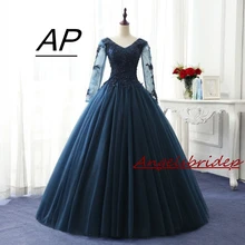 ANGELSBRIDEP Тюль с длинным рукавом Бальные платья Vestido 15 Anos очаровательные аппликации бусины Puffly бальное платье дебютантка платья