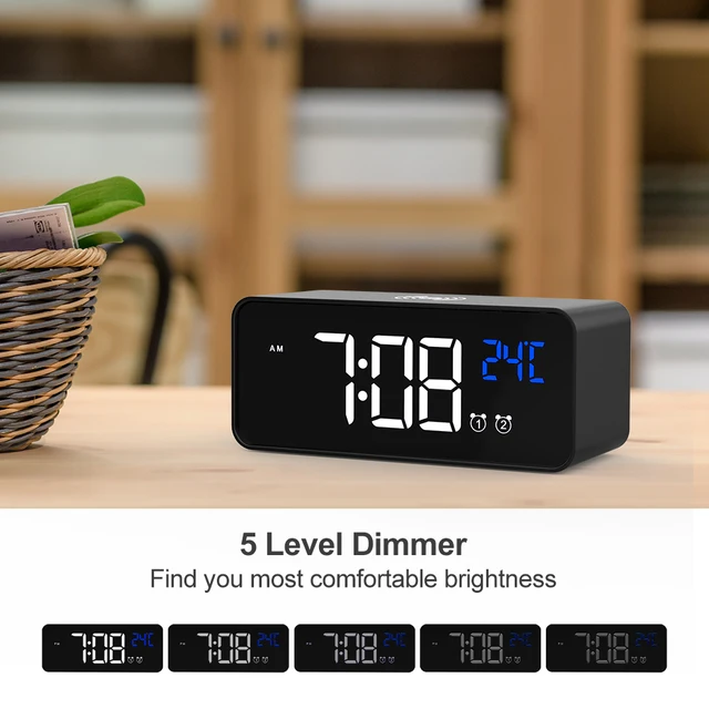 3 IN 1 Digital LED Desk Alarm Clock Thermometer 15W Wireless Charger With Qi Wireless Charging Pad Electric Alarm Clock 6
