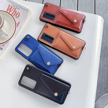 

Luxury Leather Wallet Crossbody Case for Coque Huawei P40 5G Funda Card Cover for Huawei P40 Pro Mate 30 Pro with Long Chain